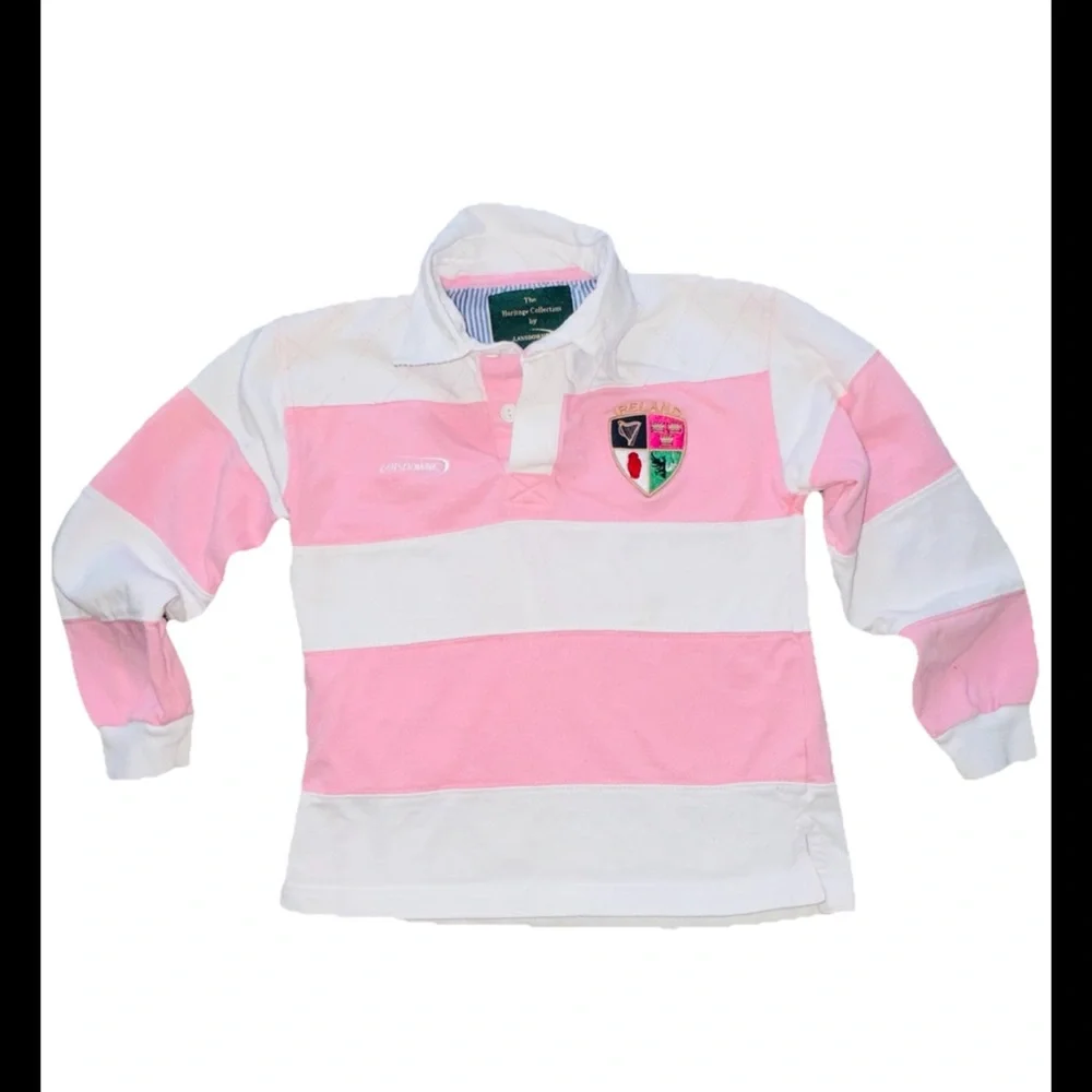 Lansdowne Heritage Collection‎ Kids Rugby Jersey Pink White Stripe SZ 3/4 Cotton
